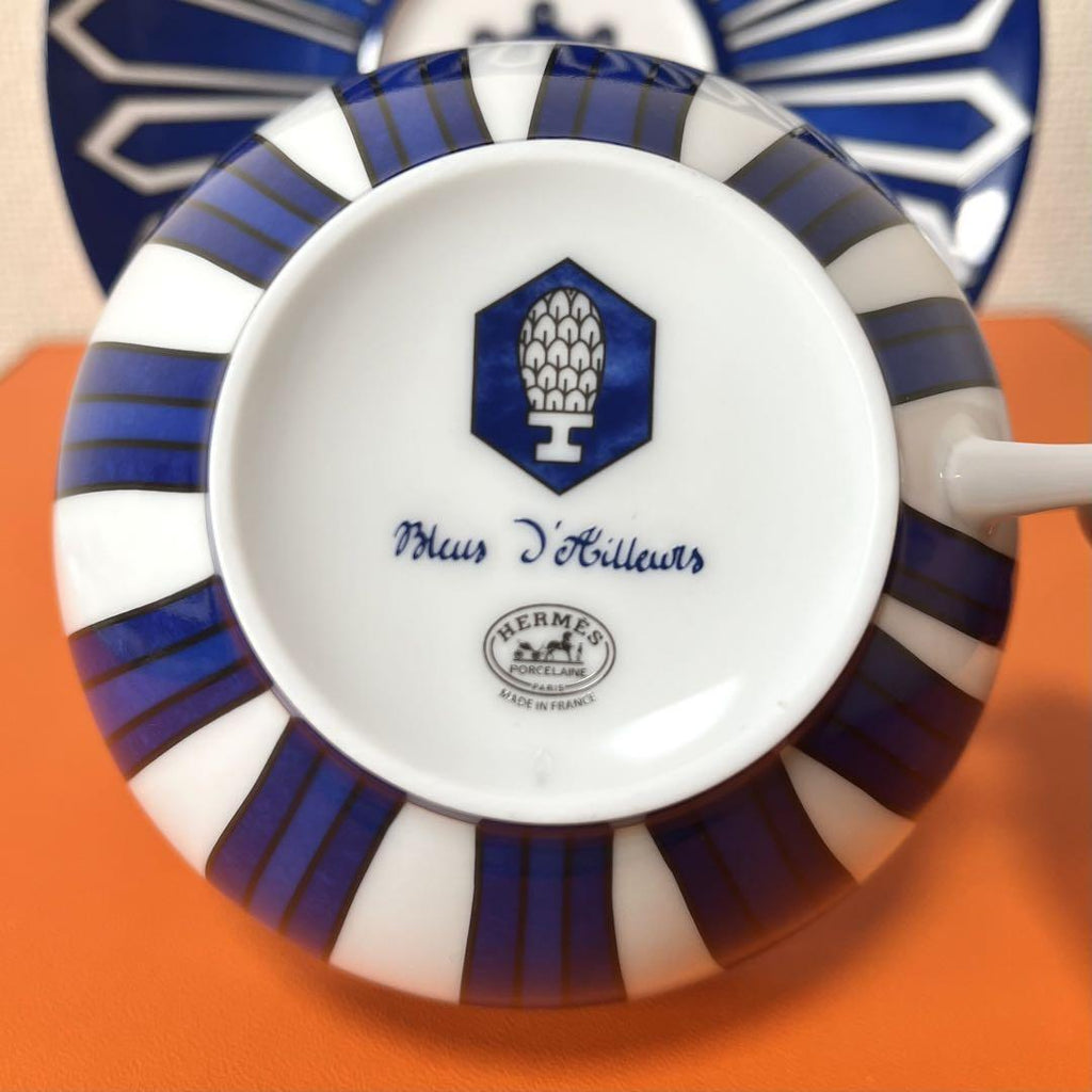 Hermes Bleus d'Ailleurs Morning Cup and Saucer blue porcelain soup tea coffee 370 ml