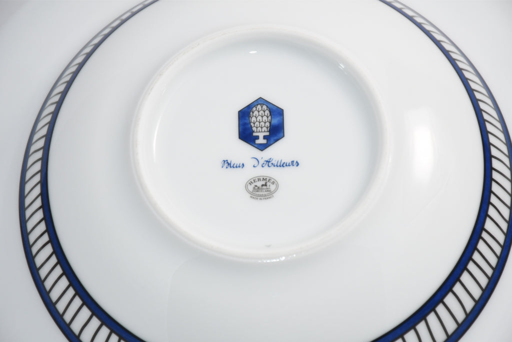 Hermes Bleus d'Ailleurs Pasta Plate porcelain blue soup dinner 24 cm