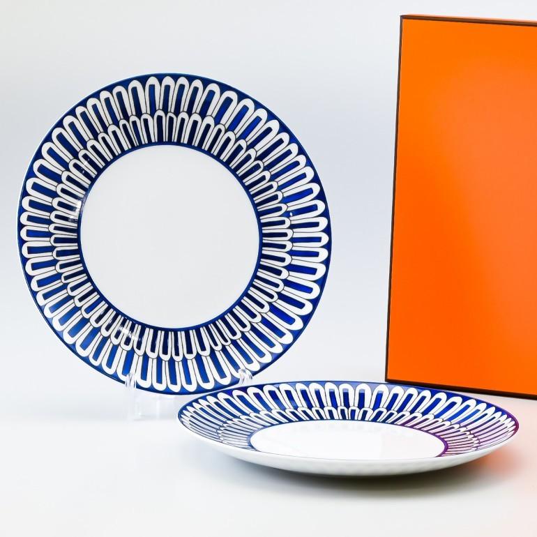 Hermes Bleus d'Ailleurs Set of 2 Dessert Plate 22 cm blue porcelain dinner 8.75"