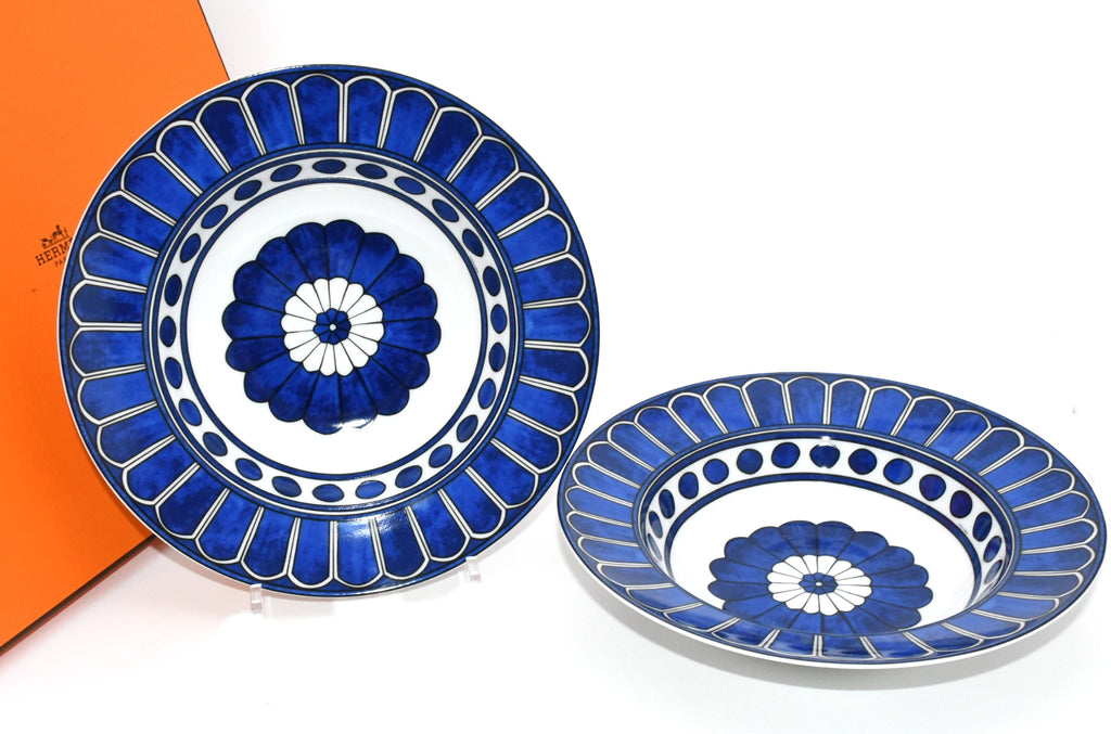 Hermes Bleus d'Ailleurs Set of 2 Pasta Plate porcelain soup dinner 24 cm M014