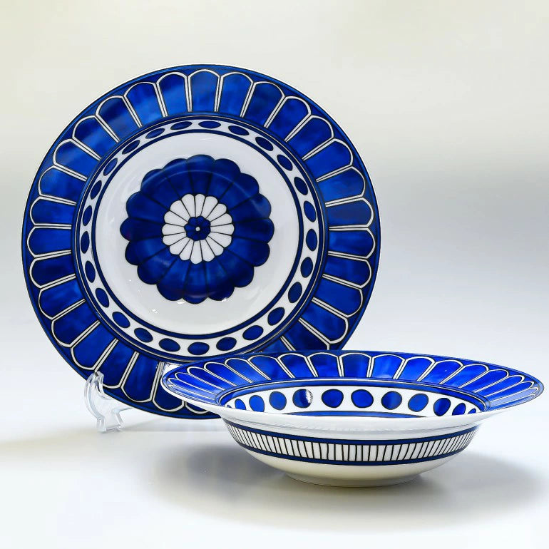 Hermes Bleus d'Ailleurs Set of 2 Pasta Plate porcelain soup dinner 24 cm
