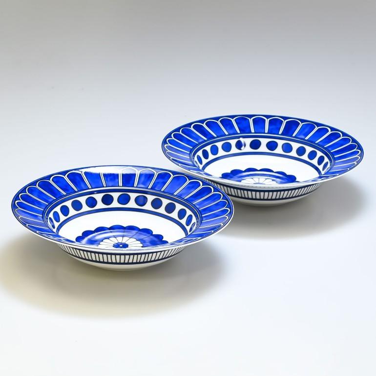 Hermes Bleus d'Ailleurs Set of 2 Pasta Plate porcelain soup dinner 24 cm