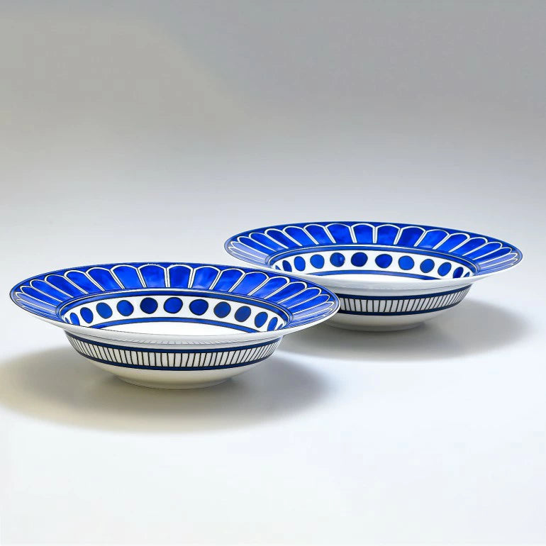 Hermes Bleus d'Ailleurs Set of 2 Pasta Plate porcelain soup dinner 24 cm