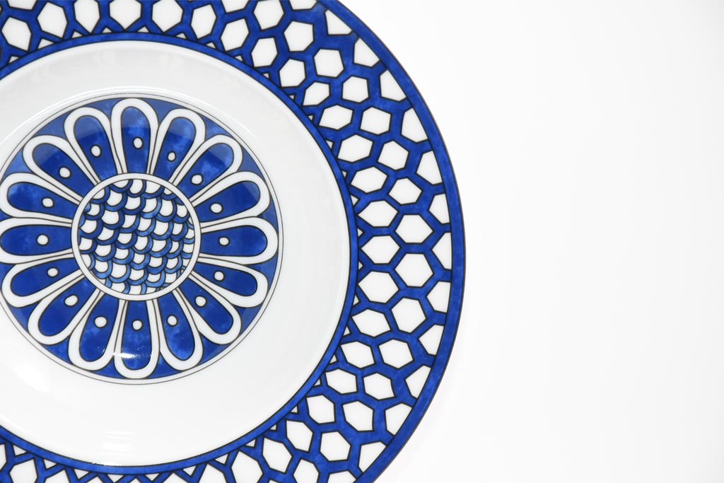 Hermes Bleus d'Ailleurs Soup Plate porcelain pasta 21 cm EX M560