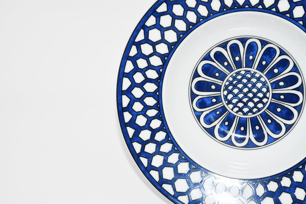 Hermes Bleus d'Ailleurs Soup Plate porcelain pasta 21 cm 055