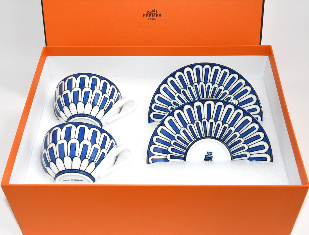 Hermes Bleus d'Ailleurs Tea Cup and Saucer 2 set blue porcelain coffee 200 ml M01
