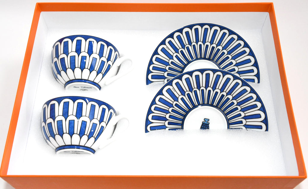 Hermes Bleus d'Ailleurs Tea Cup and Saucer 2 set blue porcelain coffee 200 ml M01