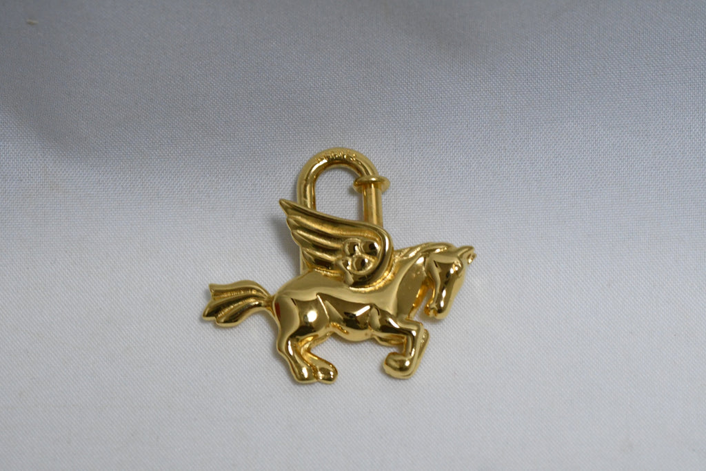 Hermes Cadena Gold Pegasus Horse Motif bag charm lock 051 MINT