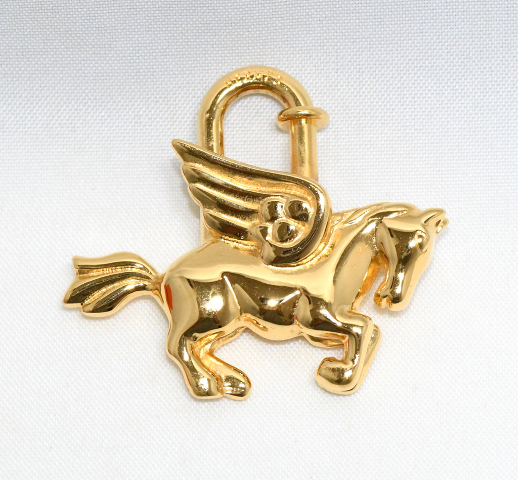 Hermes Cadena Gold Pegasus Horse Motif bag charm lock 051 MINT