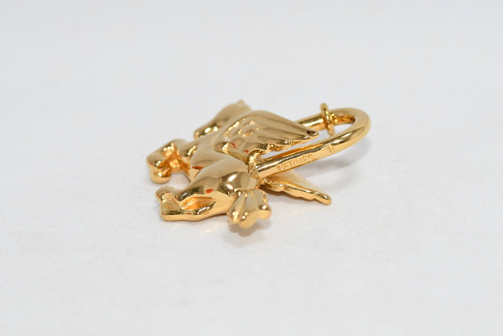 Hermes Cadena Gold Pegasus Horse Motif bag charm lock MINT