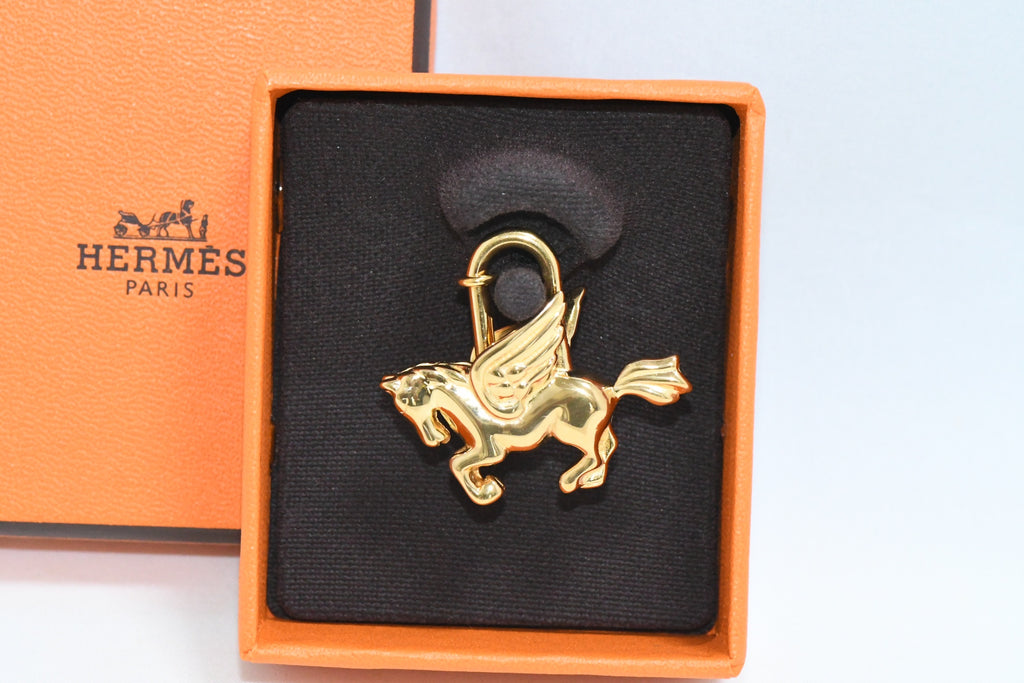 Hermes Cadena Gold Pegasus Horse Motif bag charm lock MINT