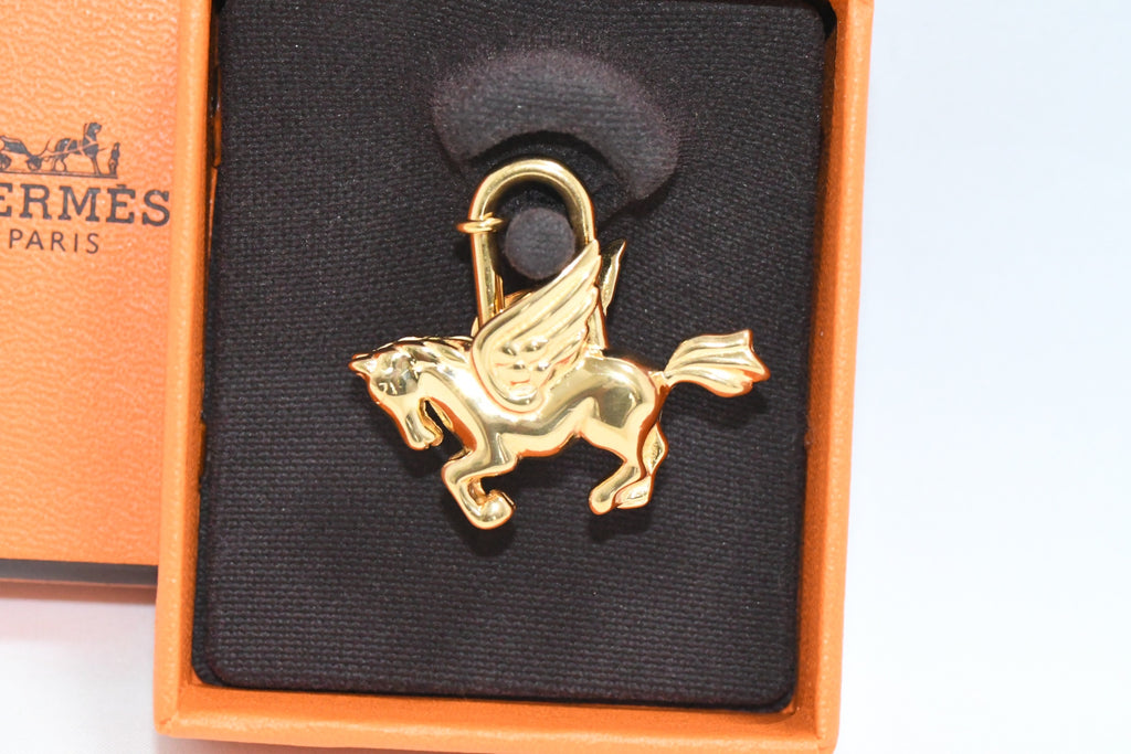 Hermes Cadena Gold Pegasus Horse Motif bag charm lock MINT