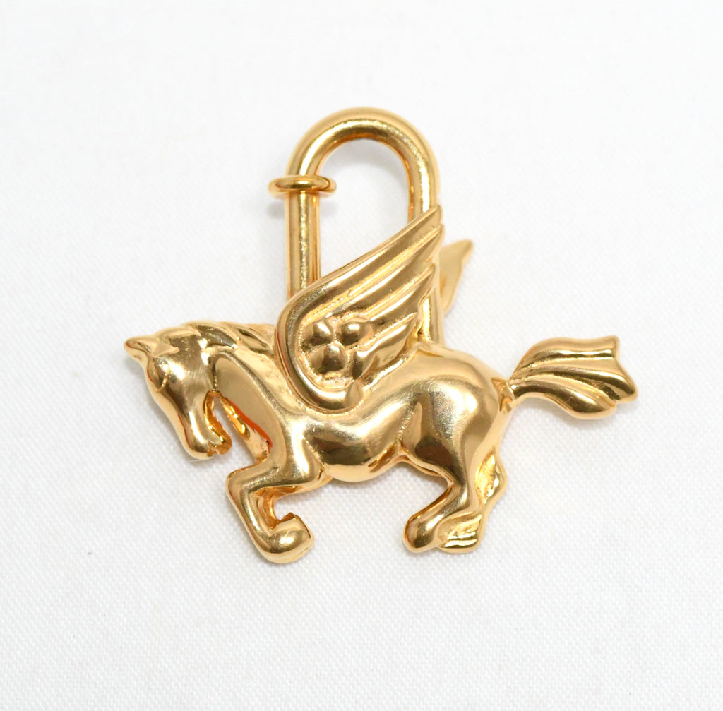 Hermes Cadena Gold Pegasus Horse Motif bag charm lock MINT