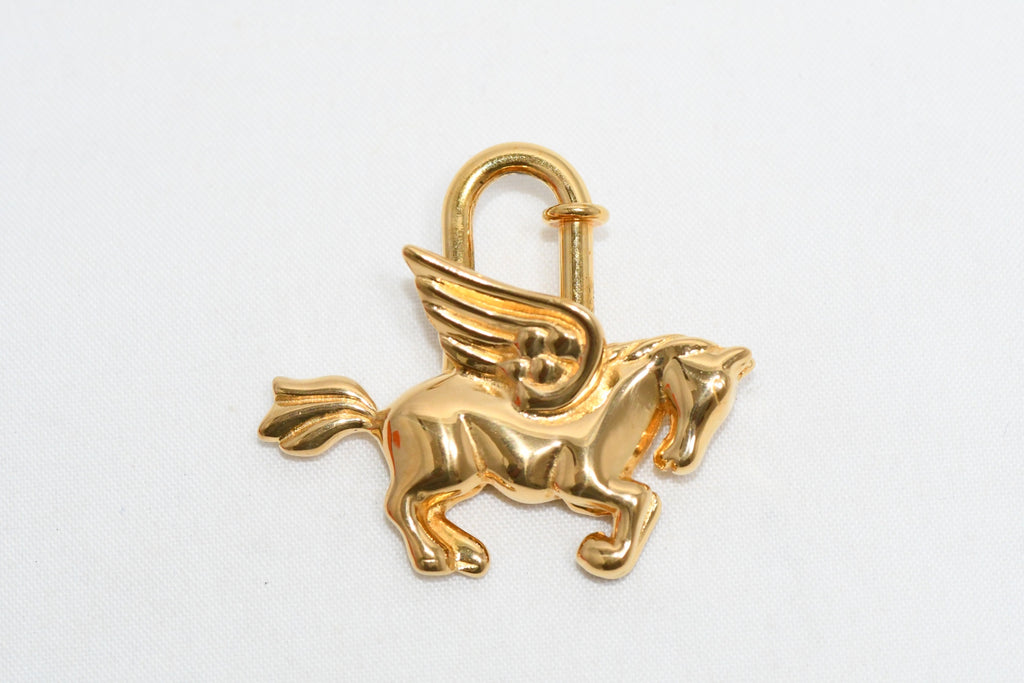 Hermes Cadena Gold Pegasus Horse Motif bag charm lock MINT