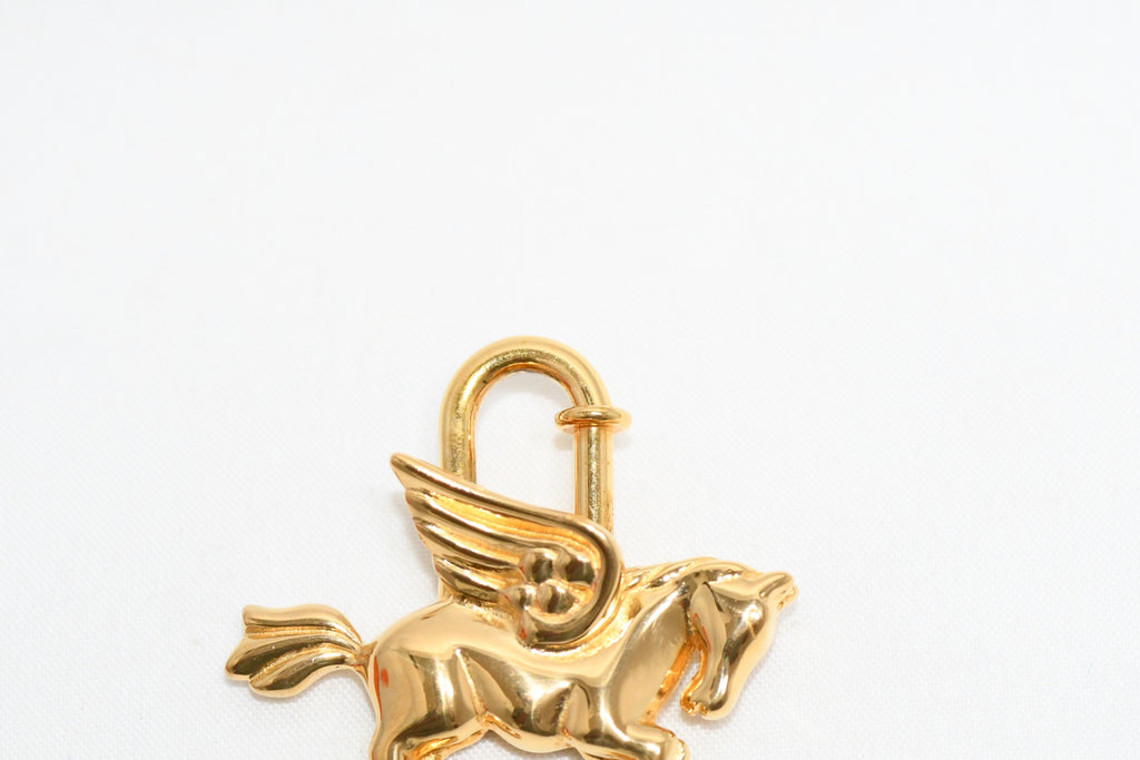 Hermes Cadena Gold Pegasus Horse Motif bag charm lock MINT