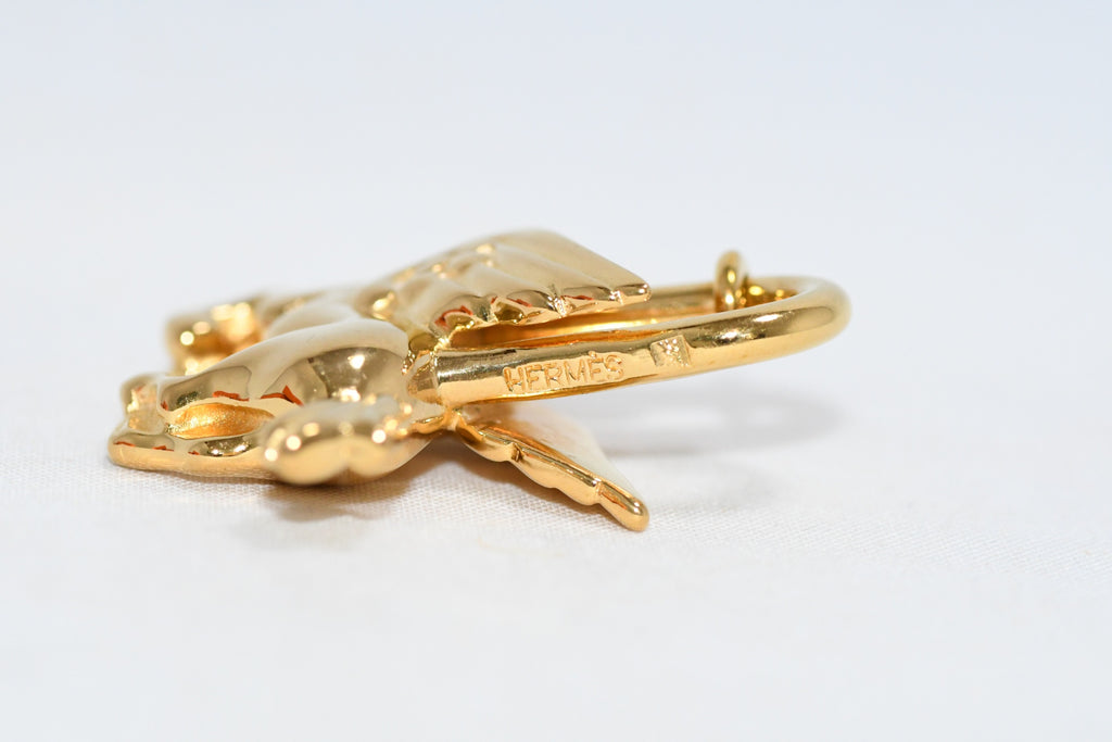 Hermes Cadena Gold Pegasus Horse Motif bag charm lock MINT