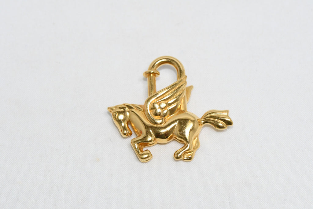 Hermes Cadena Gold Pegasus horse motif bag charm lock 001 Ex+