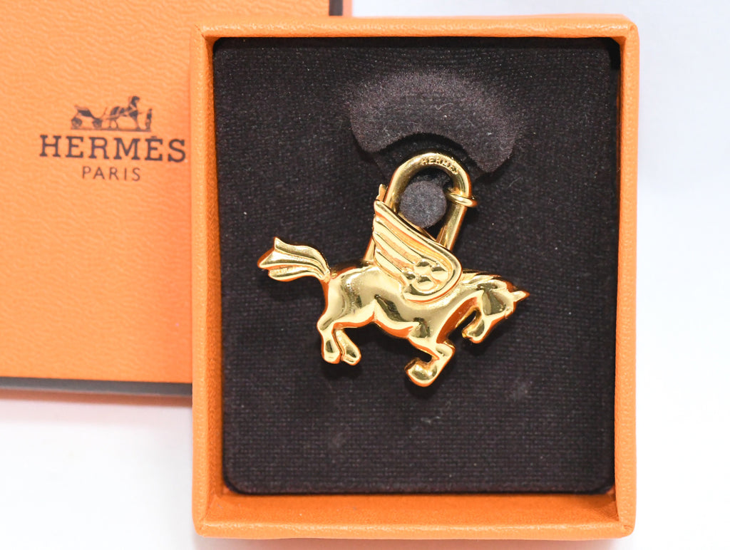 Hermes Cadena Gold Pegasus horse motif bag charm lock 001 Ex+