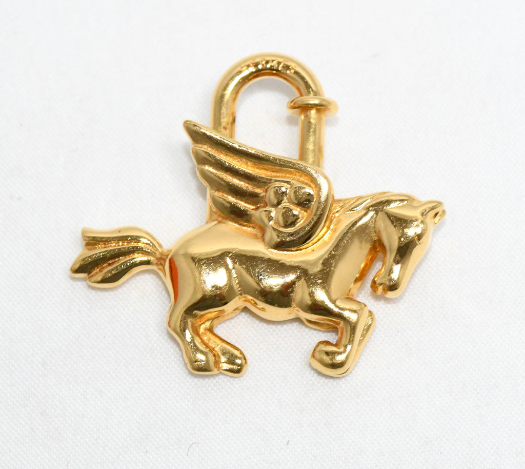 Hermes Cadena Gold Pegasus horse motif bag charm lock 001 Ex+