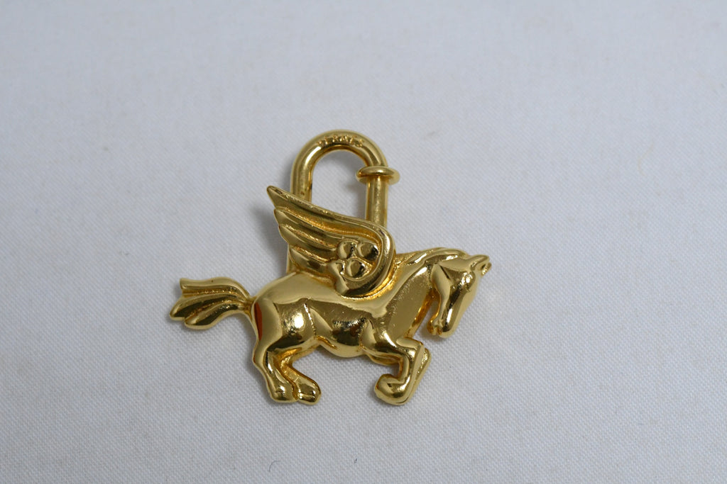 Hermes Cadena Gold Pegasus horse motif bag charm lock 001 Ex+