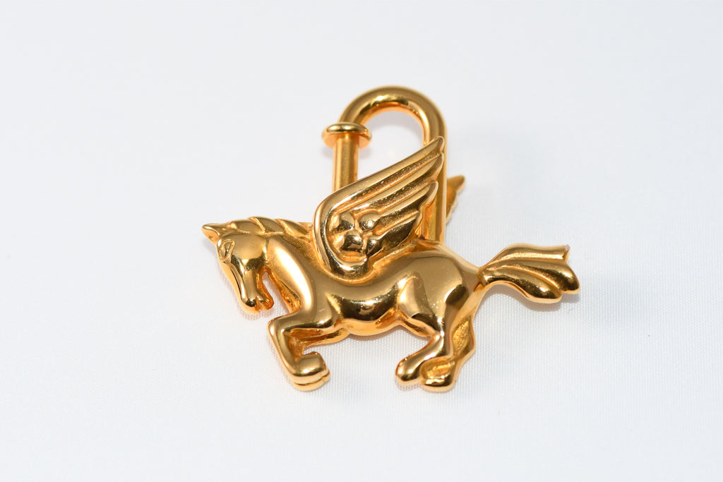 Hermes Cadena Gold Pegasus horse motif bag charm lock 004 Ex+