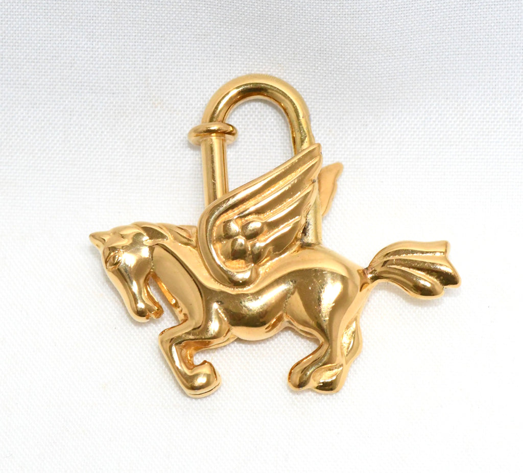 Hermes Cadena Gold Pegasus horse motif bag charm lock 0183