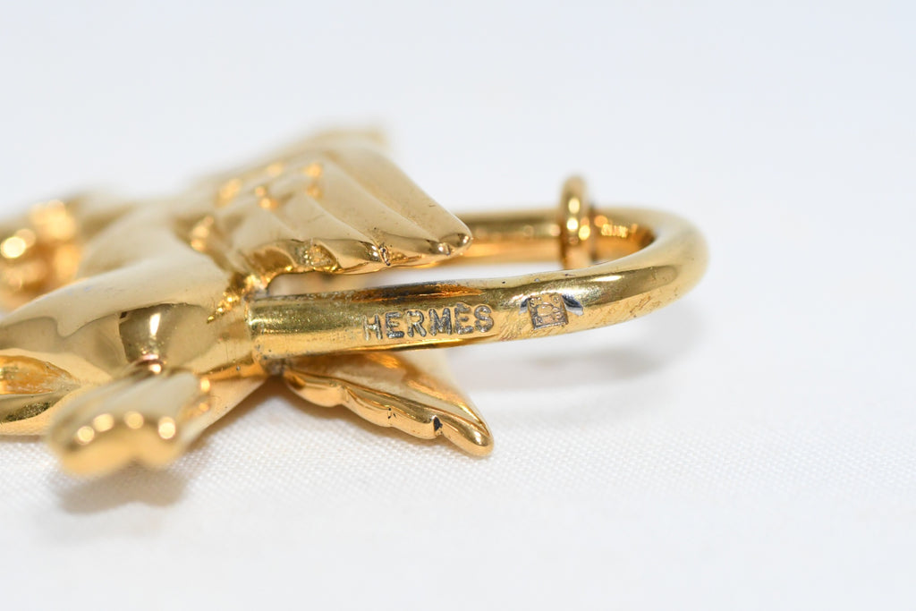 Hermes Cadena Gold Pegasus horse motif bag charm lock 0183