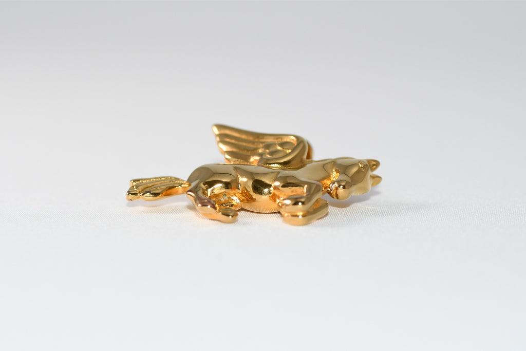 Hermes Cadena Gold Pegasus horse motif bag charm lock 094 Ex+