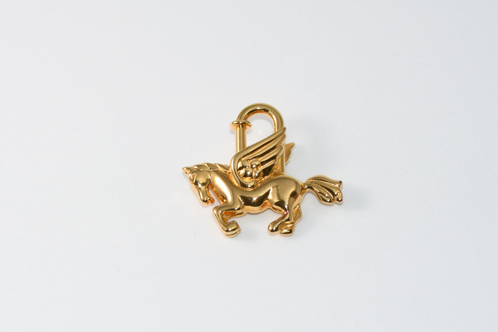 Hermes Cadena Gold Pegasus horse motif bag charm lock 094 Ex+