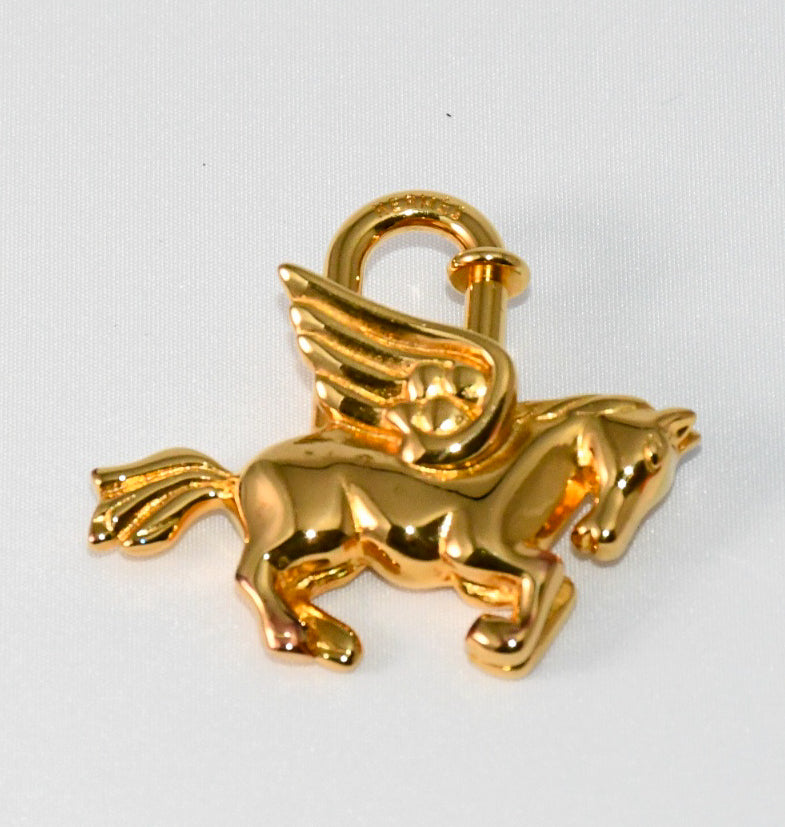 Hermes Cadena Gold Pegasus horse motif bag charm lock 094 Ex+