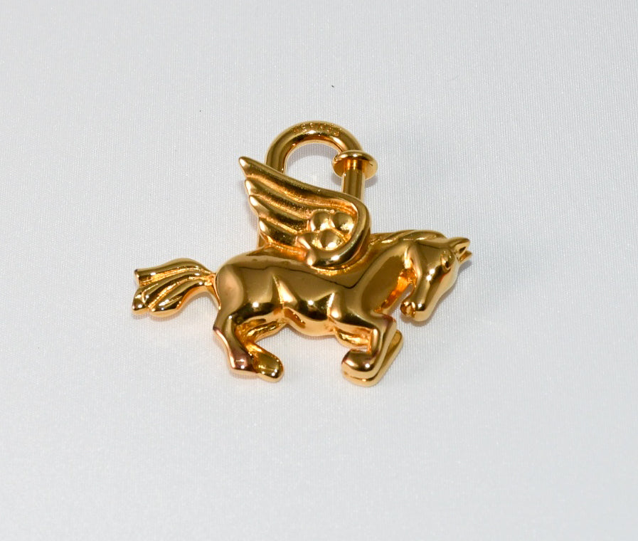 Hermes Cadena Gold Pegasus horse motif bag charm lock 094 Ex+