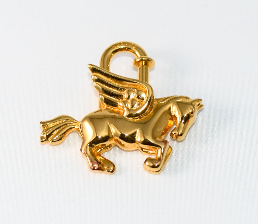 Hermes Cadena Gold Pegasus horse motif bag charm lock 094 Ex+