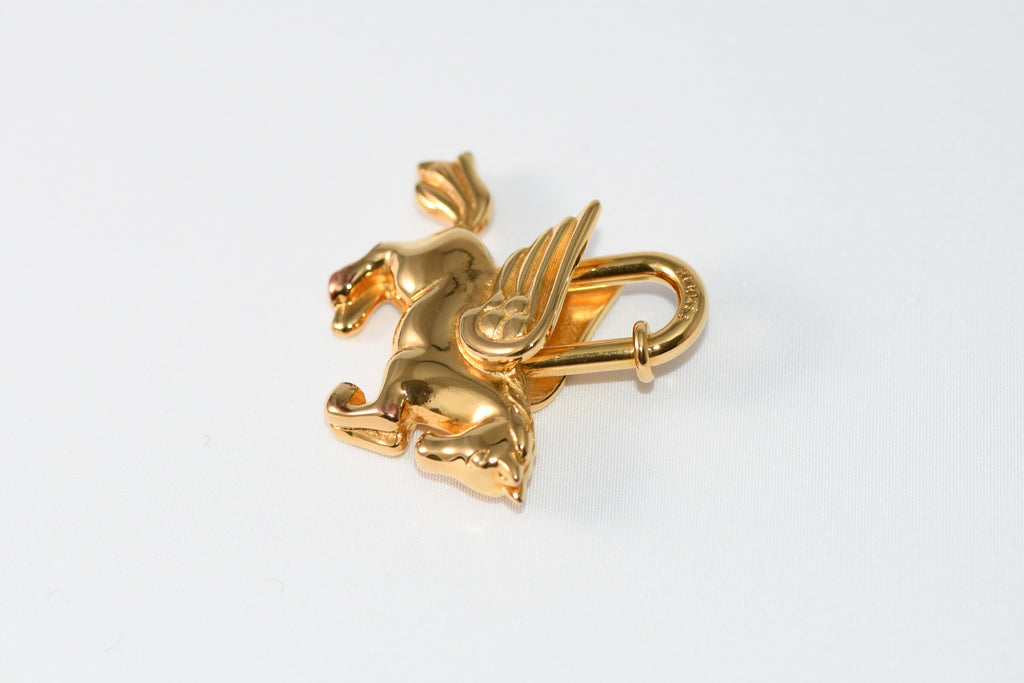 Hermes Cadena Gold Pegasus horse motif bag charm lock 094 Ex+
