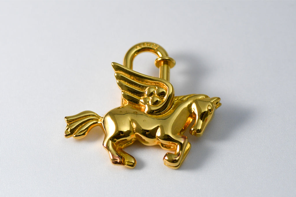 Hermes Cadena Gold Pegasus horse motif bag charm lock 094 Ex+