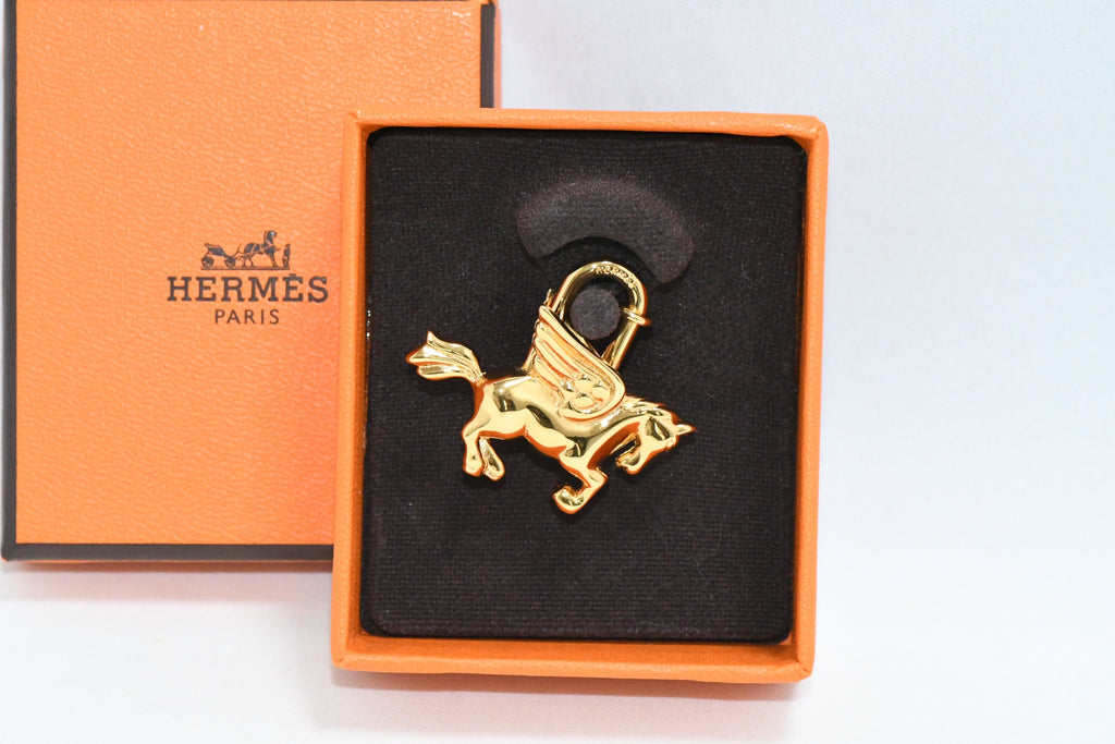 Hermes Cadena Gold Pegasus horse motif bag charm lock Ex++