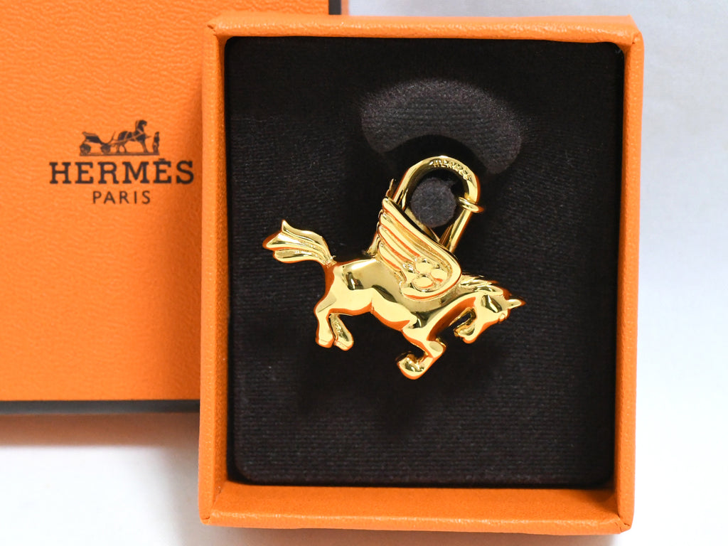 Hermes Cadena Gold Pegasus horse motif bag charm lock Ex++