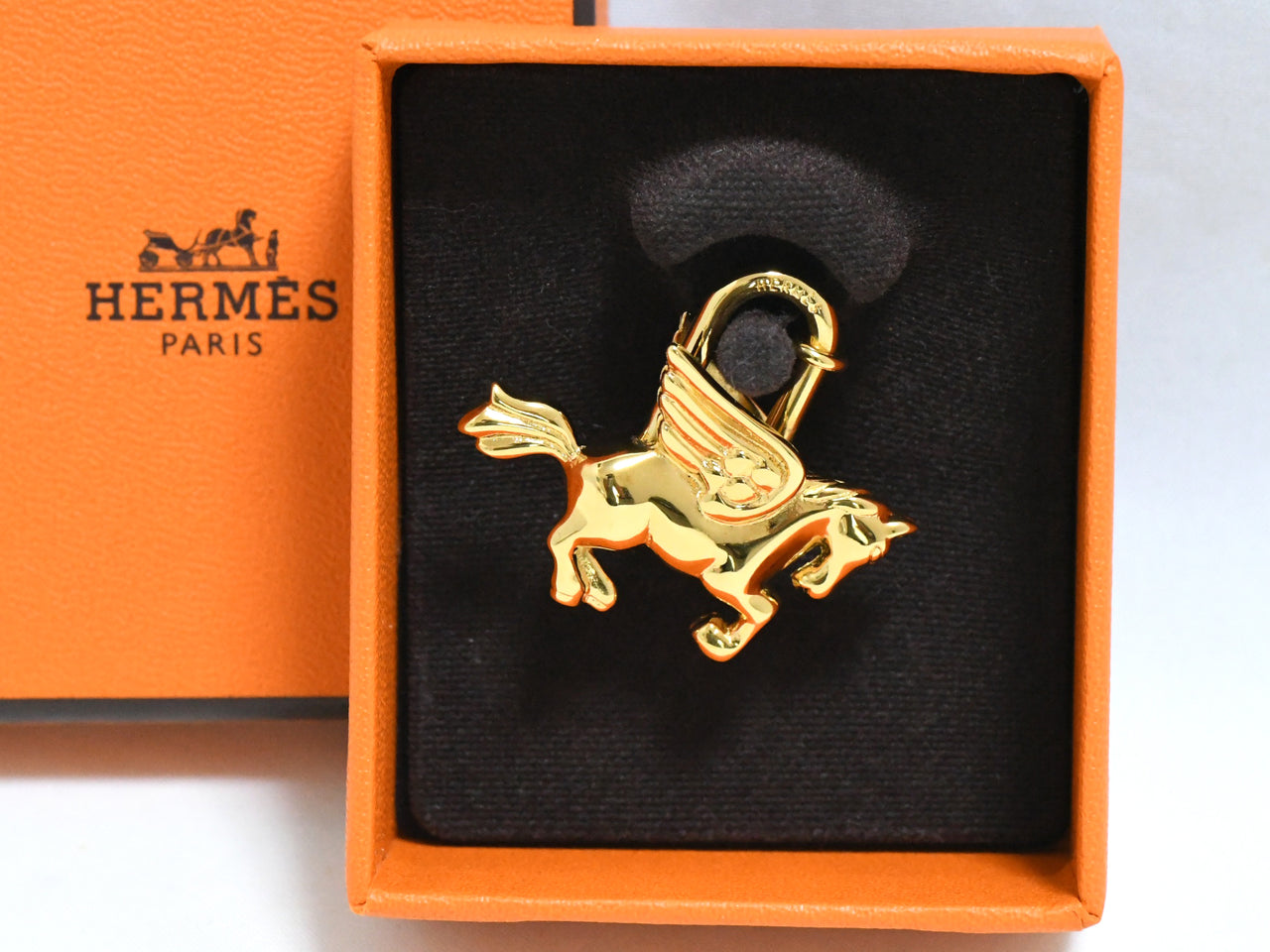 Hermes Cadena Gold Pegasus horse motif bag charm lock Ex++