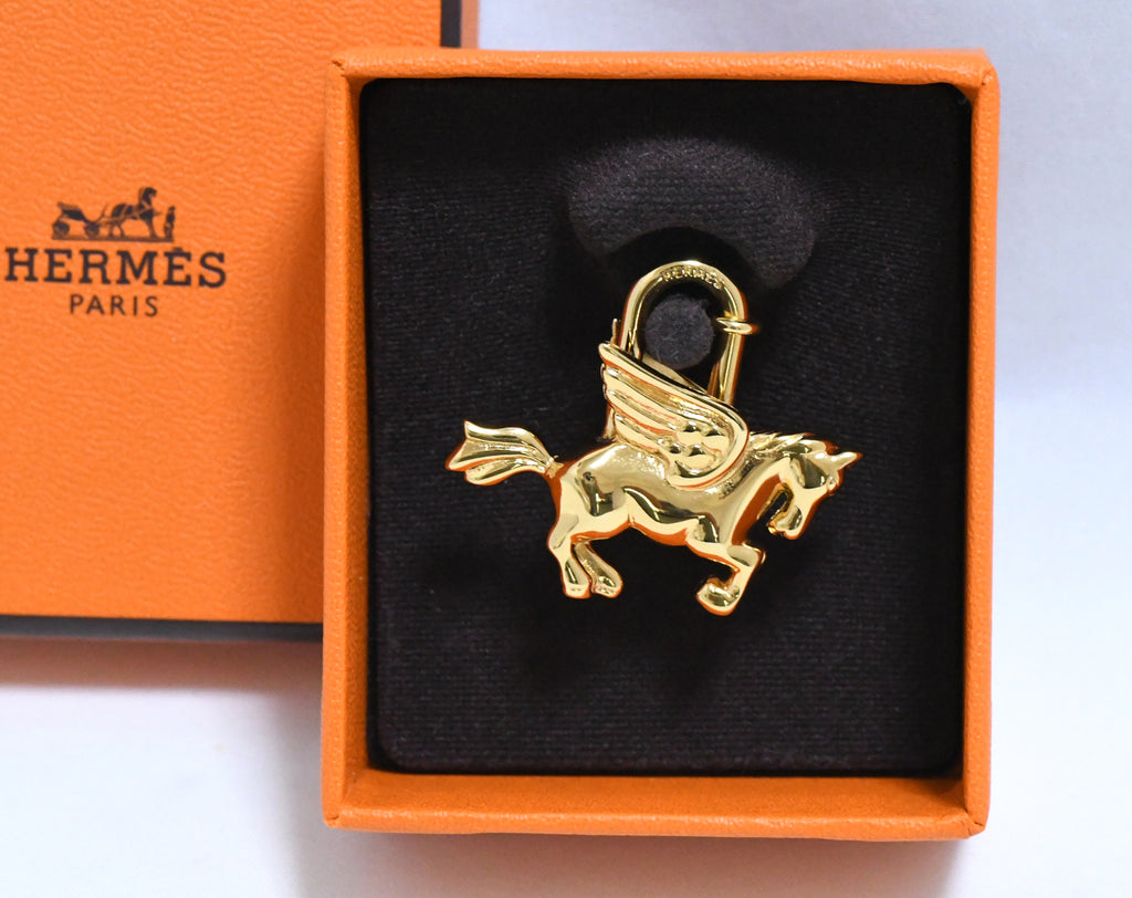 Hermes Cadena Gold Pegasus horse motif bag charm lock Ex++