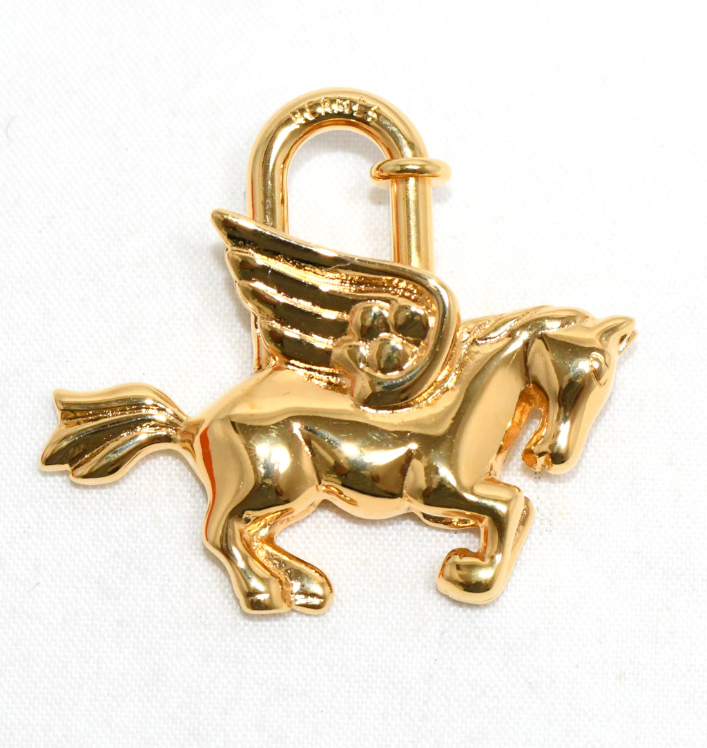Hermes Cadena Gold Pegasus horse motif bag charm lock Ex++