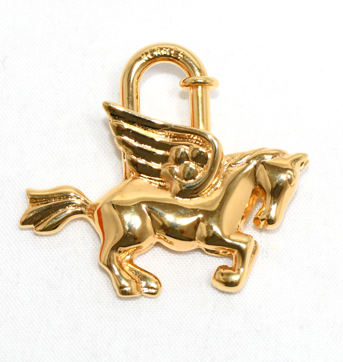 Hermes Cadena Gold Pegasus horse motif bag charm lock Ex++