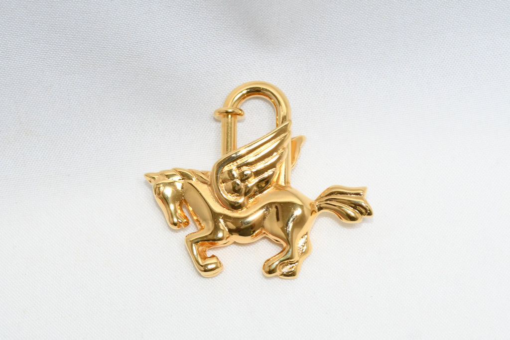 Hermes Cadena Gold Pegasus horse motif bag charm lock Ex++
