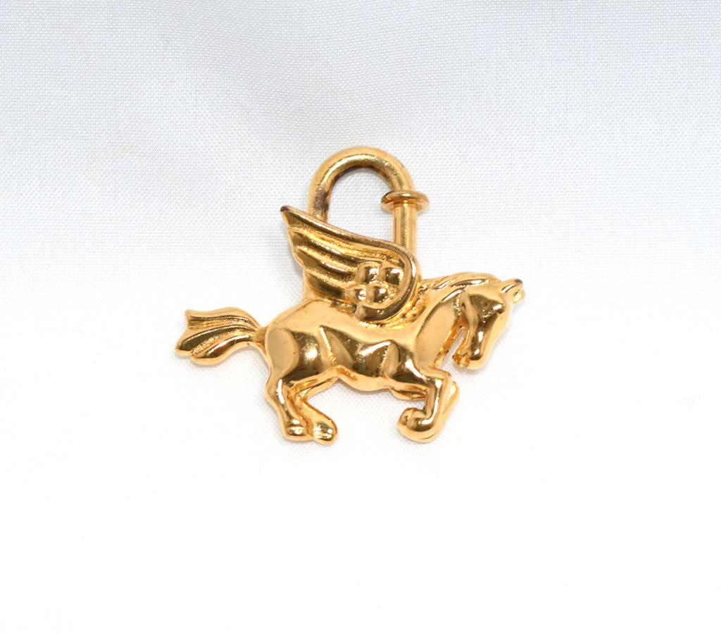 Hermes Cadena Gold Pegasus horse motif bag charm lock Great+ YA51