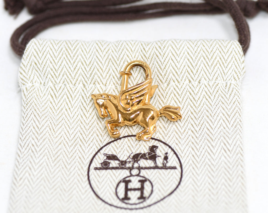 Hermes Cadena Gold Pegasus horse motif bag charm lock Great+ YA51