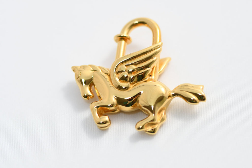 Hermes Cadena Gold Pegasus horse motif bag charm lock Y615