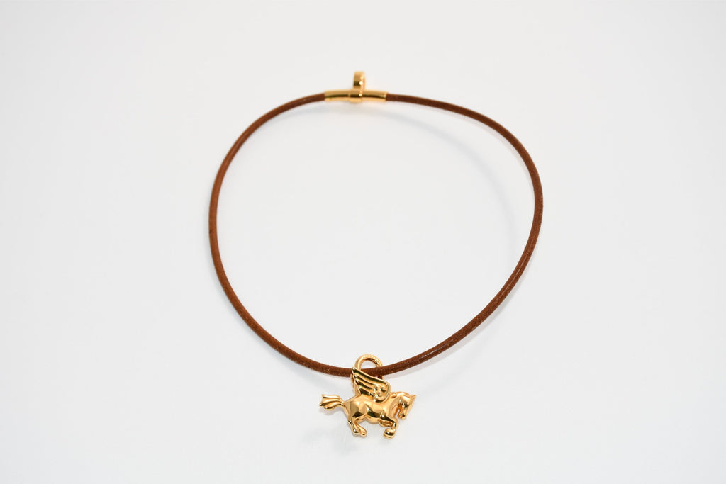 Hermes Cadena Gold Pegasus with Choker necklace bag charm horse motif lock 43 cm