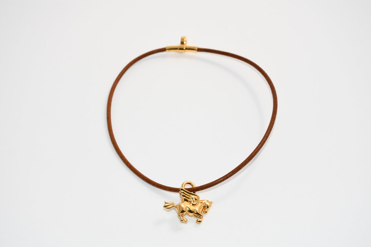 Hermes Cadena Gold Pegasus with Choker necklace bag charm horse motif lock 43 cm