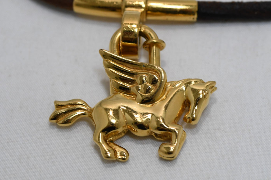 Hermes Cadena Gold Pegasus with Choker necklace bag charm horse motif lock