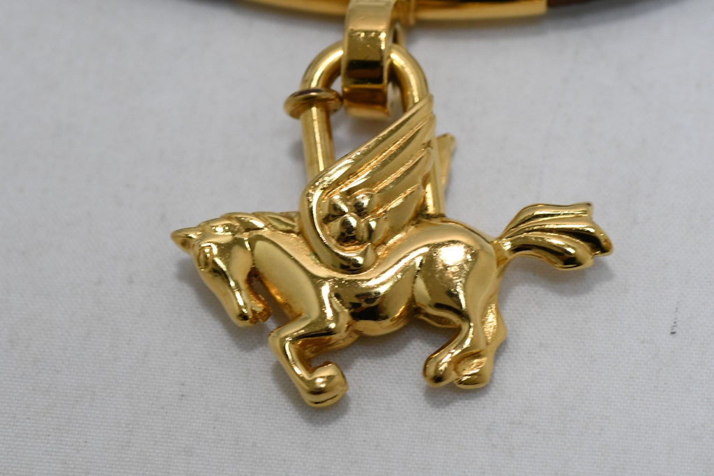 Hermes Cadena Gold Pegasus with Choker necklace bag charm horse motif lock