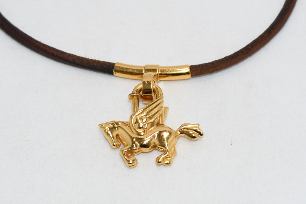 Hermes Cadena Gold Pegasus with Choker necklace bag charm horse motif lock