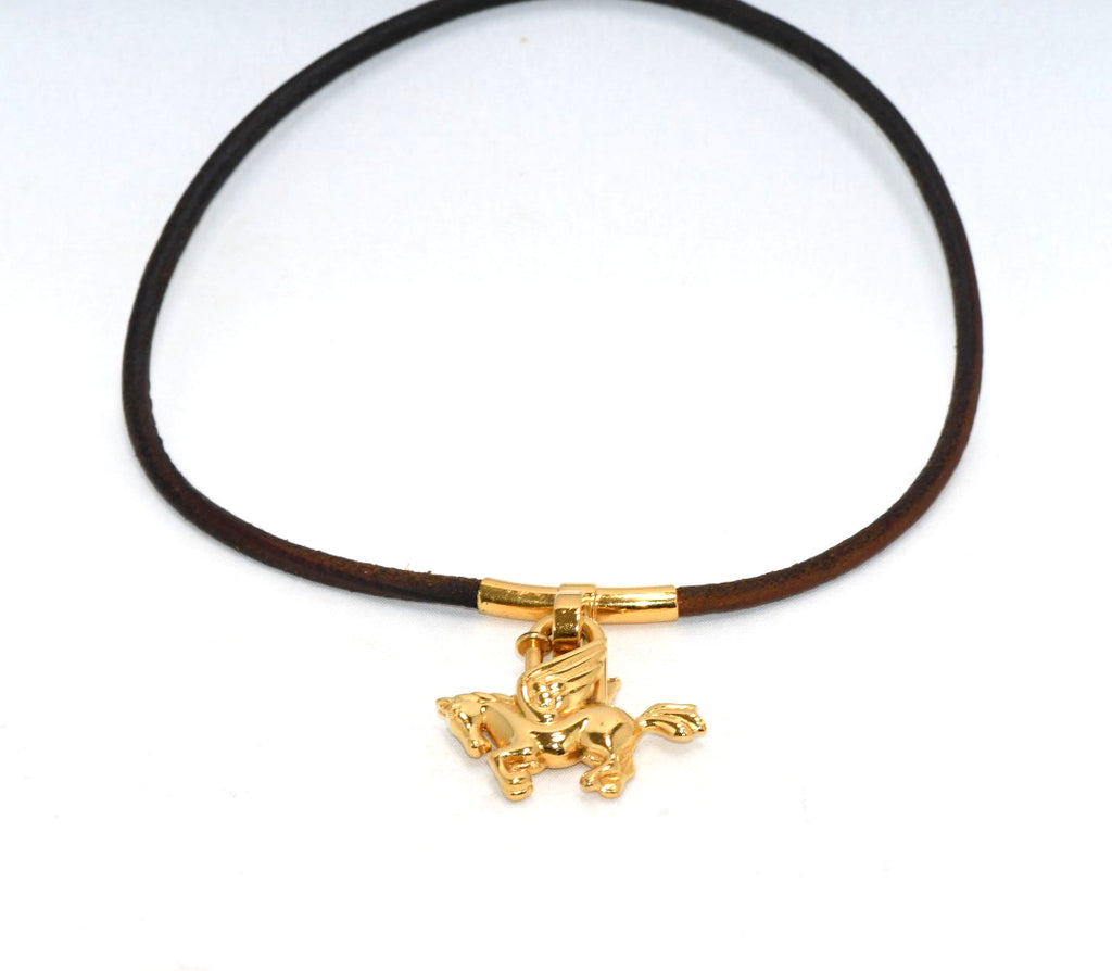 Hermes Cadena Gold Pegasus with Choker necklace bag charm horse motif lock
